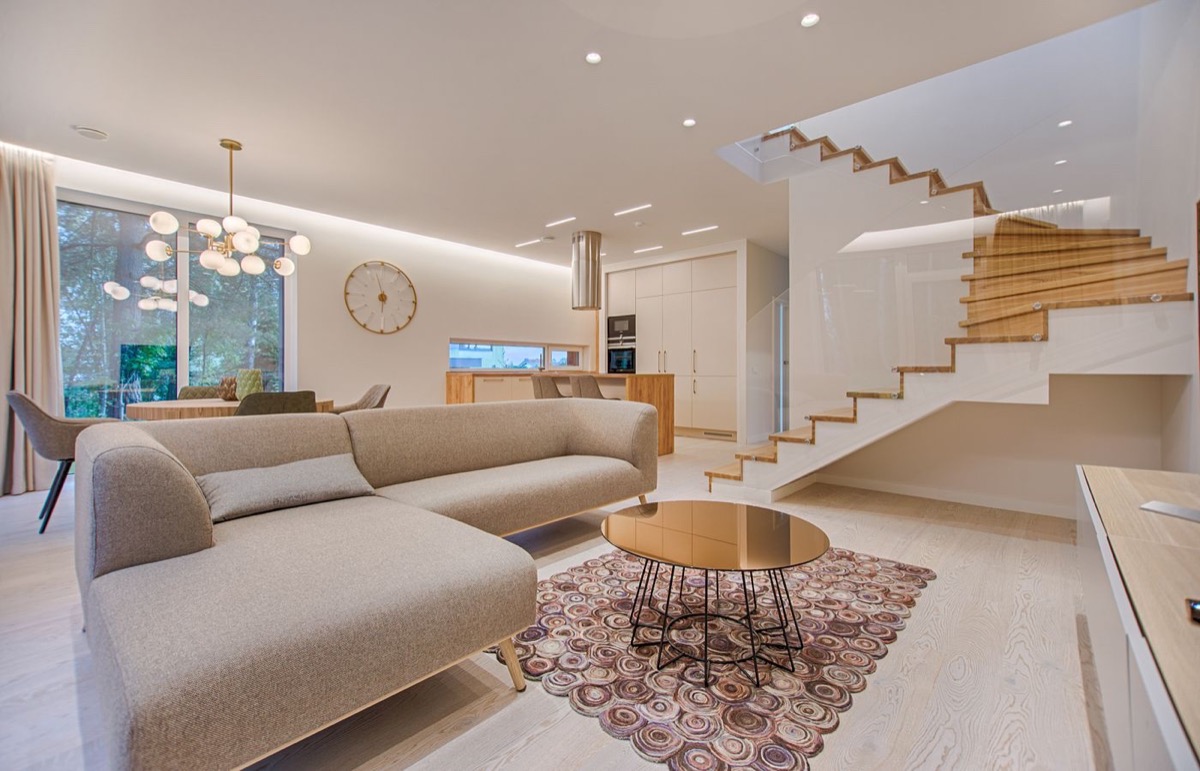 Luxury open concept living and dining interior